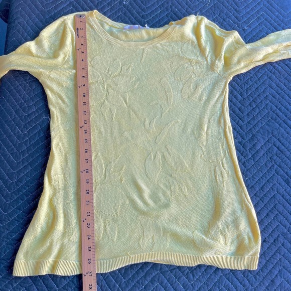 Soft Surroundings Sweater Womens Large Yellow Textured Floral Lightweight - Picture 7 of 10